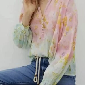 Anthropologie x Pilcro Tavi Tie Dye‎ Watercolor Floral Blouse Top